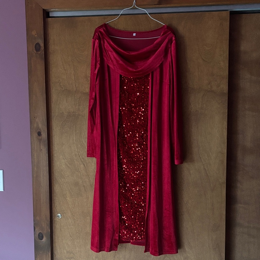 Elegant Red Sequin Dress with Cowl Neck